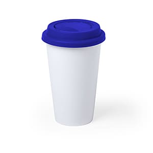 Kolt. 40cl Keramiktasse, weiß mit blauem Deckel. Ohne Personalisierung
