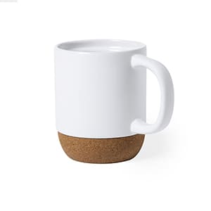 Bubup. Personalisierte 420ml Keramiktasse mit Korkboden, weiß. Einfarbiger Druck