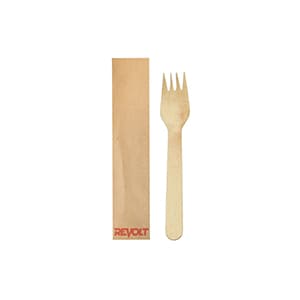 Holzgabel in Papiertüte. Einfarbiger Druck auf Beutel
