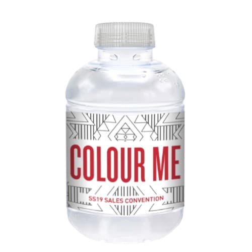 25cl Barcelona rPET Flasche. Papieretikett 1-2-Farben. Deckel clear