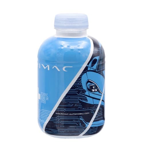 25cl Botella Barcelona rPET. Sleeve-Funda Completa a todo color. Tapón azul