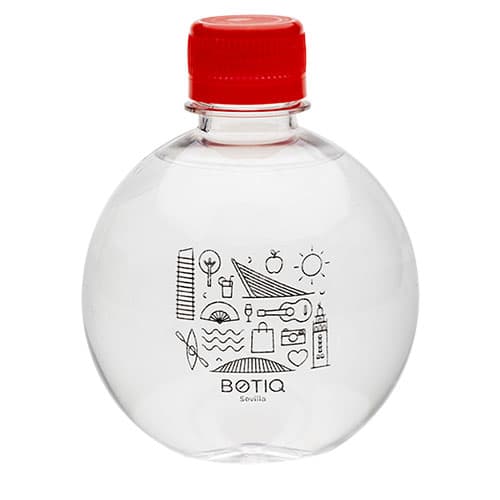 333 Botella redonda. Impresión directa 1 color. Tapón rojo