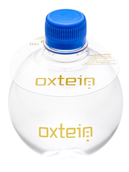 333 Botella redonda. Impresión directa + Collarín PVC 1 color. Tapón azul