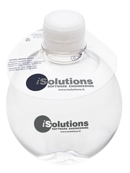 333 Botella redonda. Impresión directa + Collarín PVC 1 color. Tapón transparente