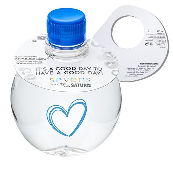 333 Botella redonda. Impresión directa + Collarín de papel 4 colores 2 caras. Tapón azul