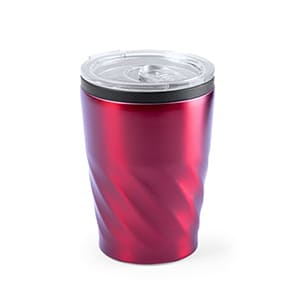 Revati. 350ml Red metal cup with lid. Unmarked