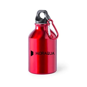 Henzo. Bidón personalizado de metal pequeño rojo con mosquetón, 330ml. Marcado a 1 color