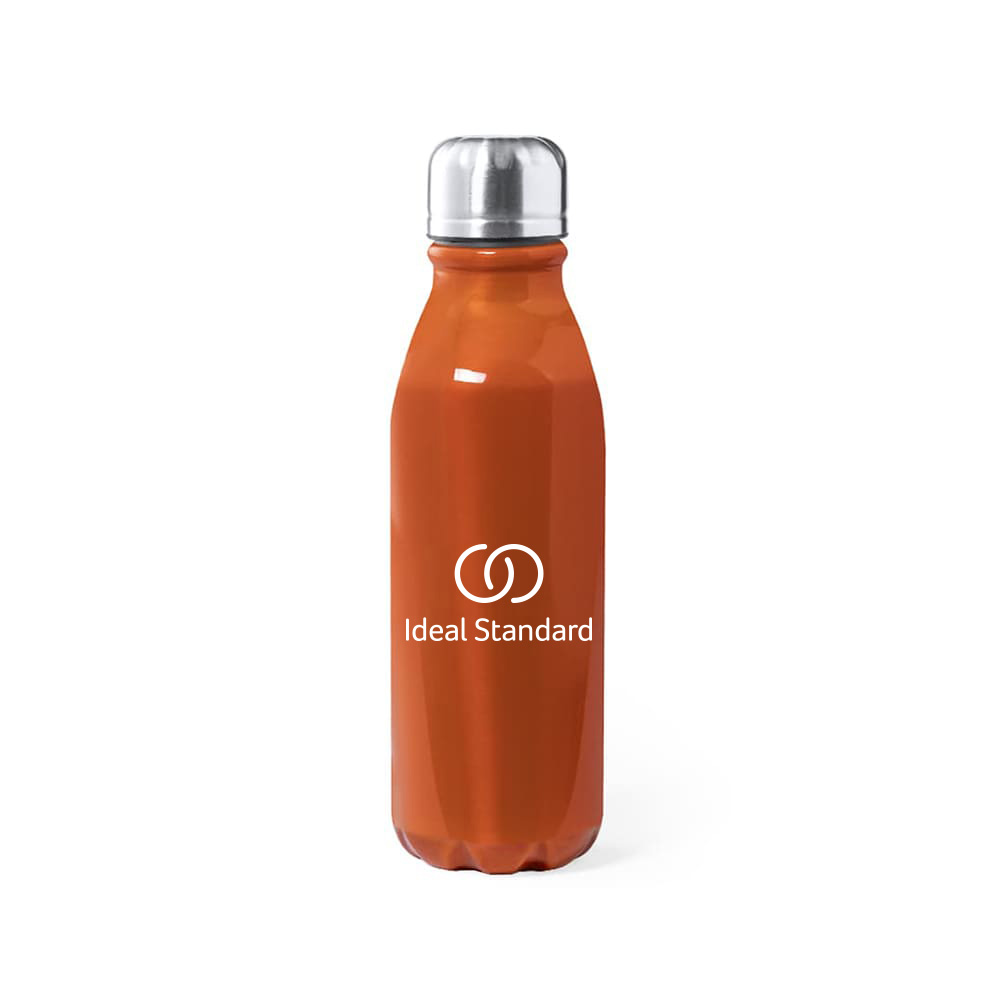 Ran. Bidón personalizado de metal de 550ml naranja con acabado brillante. Marcado a 1 color