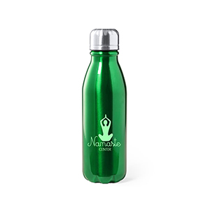 Ran. Bidón personalizado de metal de 550ml verde con acabado brillante. Marcado a 1 color