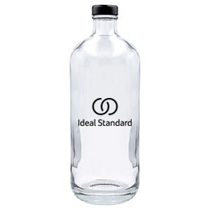 ERA 700. Botella de cristal personalizada 70cl con tapón negro. 1 color vitrificado permanente