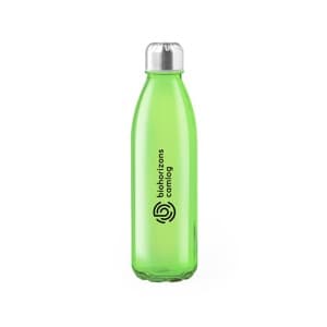 Solaris. Botella de agua de cristal verde personalizada 650ml con tapón inox. Marcaje 1 color