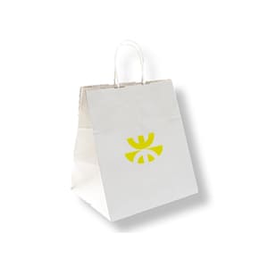 Take-Away Papiertüte, weiß,mit Griff. Einseitige Einfarbdruck