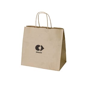 Take-away. Bolsa personalizada de papel marrón con asa. Impresión 1 color 1 cara
