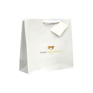 Boutique. Bolsa personalizada de papel blanco Con asa de cordón. Cuatricomía 1 cara