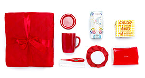Pack "Prends soin de toi" rouge. Produits marqués à une couleur