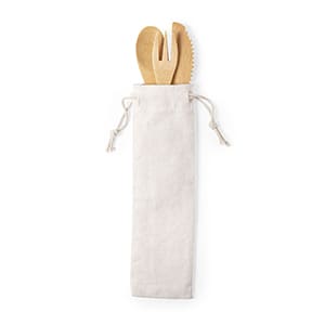 Set de couverts en bambou avec pochette en coton. Non personnalisé