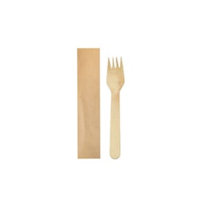 Fourchette en bois sous sachet en papier. Non personnalisé