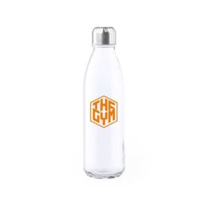 Solaris. Bouteille d´eau en verre personnalisée 650ml, bouchon inox. Impression 1 couleur vitrifiée