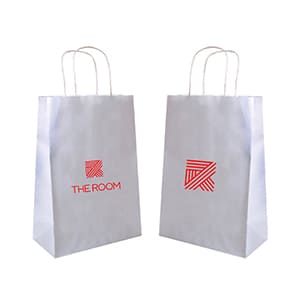 Sac Type C. Sac en papier blanc avec anse. Impression une couleur, 2 faces