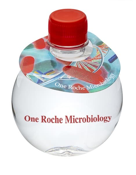 333 Round Bottle. Direct print + Paper neck 4 colors. Red cap