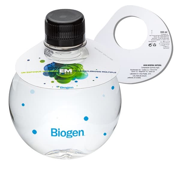 333 Round Bottle. Direct print + Paper neck 4 colors two sides. Black cap
