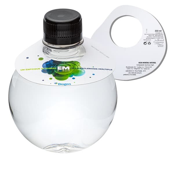 333 Round Bottle. Paper neck 4 colors two sides. Black cap