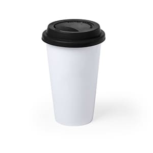 Kolt. 40cl Ceramic white cup with black lid. Unmarked