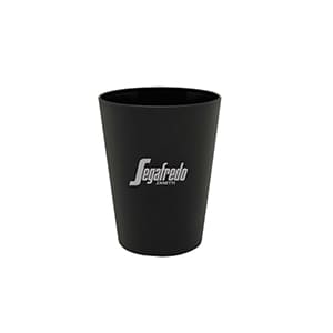 Ecco 10. Customised black rigid plastic cup. 1 color print