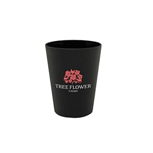 Ecco 10. Customised black rigid plastic cup. 2-color print