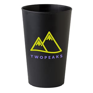 Ecco 30. Customised black rigid plastic cup. 2-color print