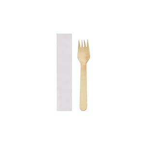 Wooden set of cutlery in paper pouch. Non Customized