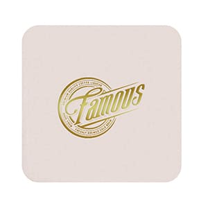 Customized squared coaster 9cm, white. 1 color stamping