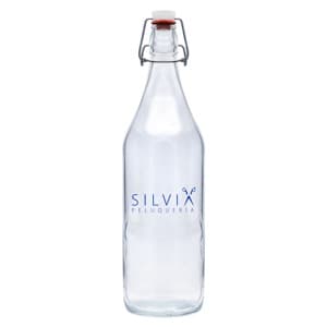 Retro Lisa 100. Customized glass bottle with swing top. 1 color print