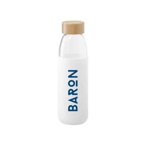 Tevel. 540ml Glass bottle with white silicone protection and bamboo cap. 1 color print