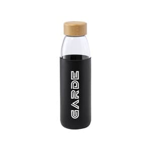 Tevel. 540ml Glass bottle and black silicone protection and bamboo cap. 1 color print