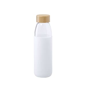 Tevel. 540ml Glass bottle with white silicone protection and bamboo cap. Blank