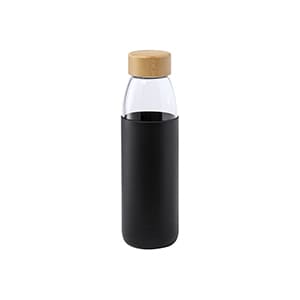 Tevel. 540ml Glass bottle with black silicone protection and bamboo cap. Blank