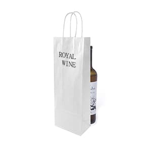 Bottle Bag. Customized white paper bag with handle for bottle. 1 color print 1 side