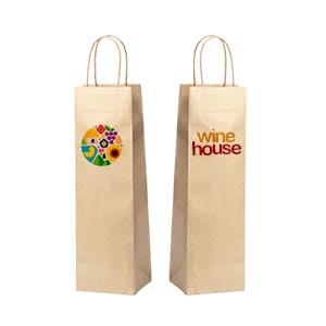 Bottle Bag. Customized kraft paper bag with handle for bottle. Full color print 2 sides