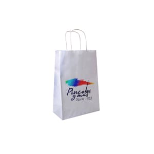 Bag Type A. Customized white paper bag with handle. Full color print 1 side