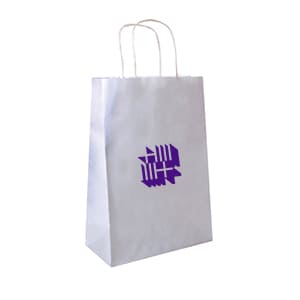 Bag Type B. Customized white paper bag with handle. 1 color print 1 side