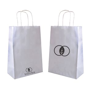 Bag Type B. Customized white paper bag with handle. 1 color print 2 sides