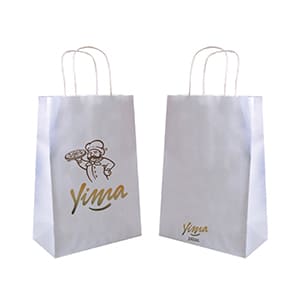 Bag Type C. Customized white paper bag with handle. Full color print 2 sides